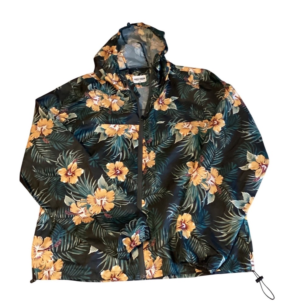 Sunrise Kingdom Men's Tropical Floral Print Lightweight Hooded Windbreaker Large